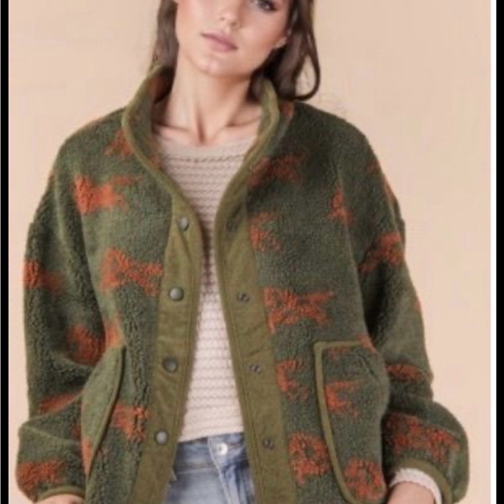 12. Very J brand horse printed fleece women's Jacket L NWT
